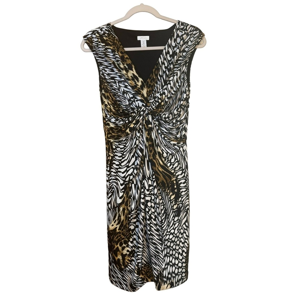 Chico's Leopard Classic Dress Women's Size 0 Multi-Print Black White Brown‎